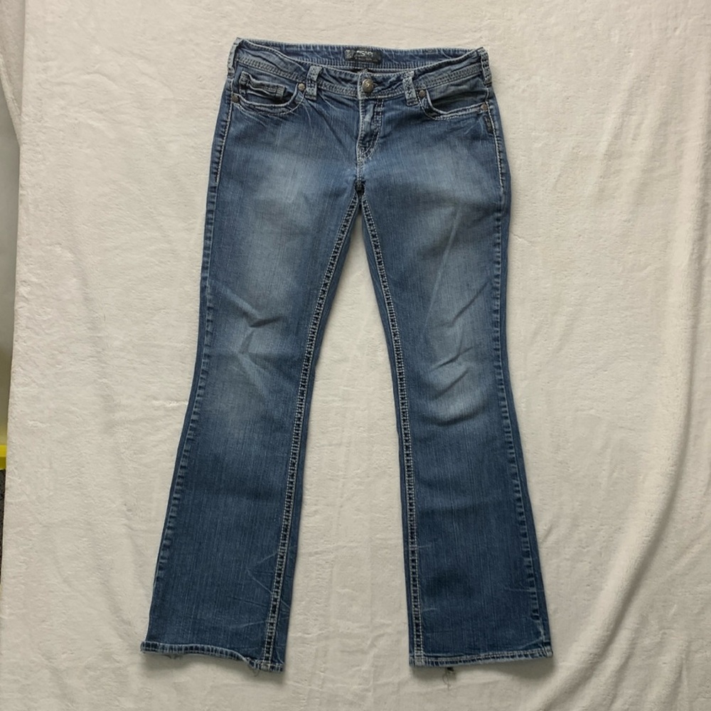 Silver Jeans Aiko Bootcut Womens Denim distressed thick stitch embroidered 32/33